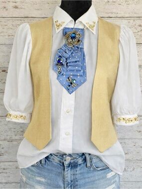 OOAK Custom Made Handsewn Necktie Necklace Multiple Brooch Jewel embellishments